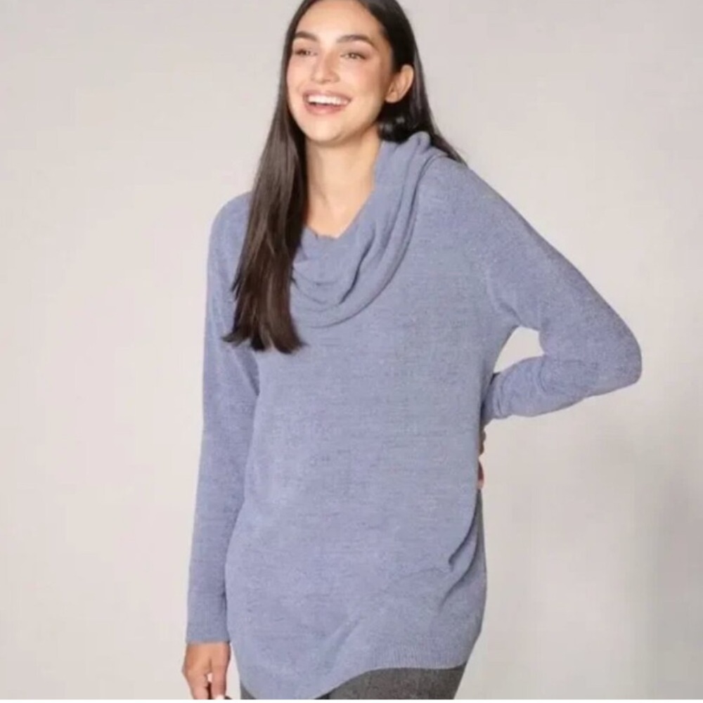 Barefoot Dreams Sweater Tunic Cowl Neck Blue - Picture 2 of 8
